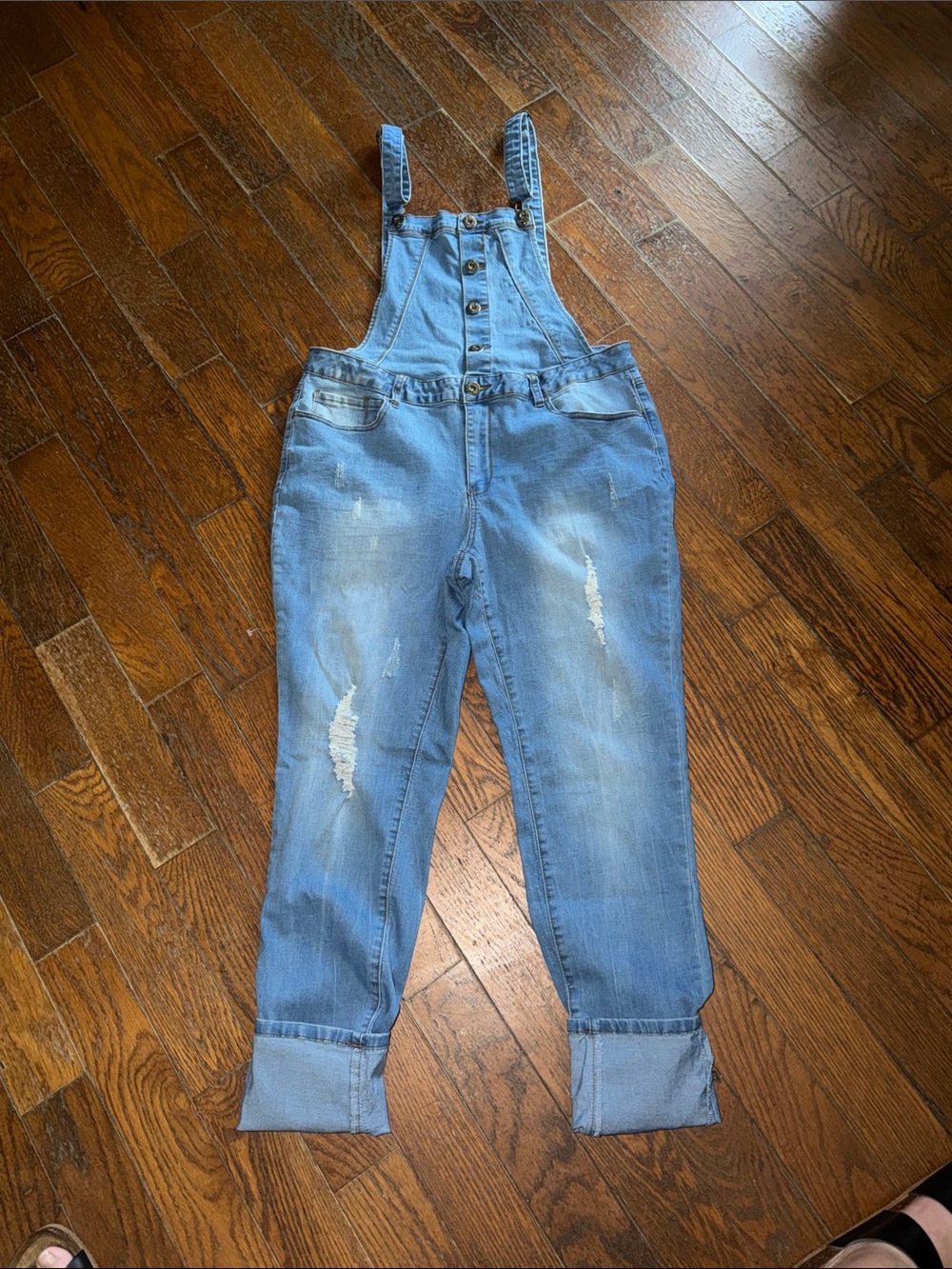 Ashley Stewart Light Blue Distressed Denim Overalls for Women